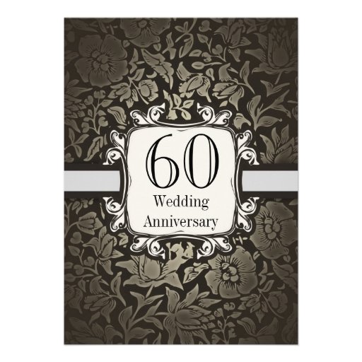 60th wedding anniversary damask vintage invitation (front side)
