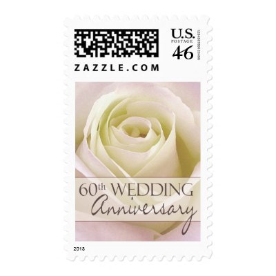 60th Wedding Anniversary with white rose Postage Stamps