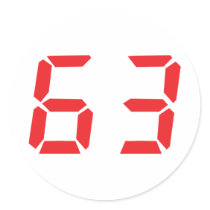 63 sixty-three red alarm clock digital number stickers