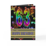 63rd Birthday with rainbow bubbles and fireworks Greeting Card