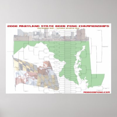 64-team, double elimination tournament bracket poster by mdbeerpong