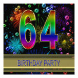 64th Birthday party Invitation with bubbles