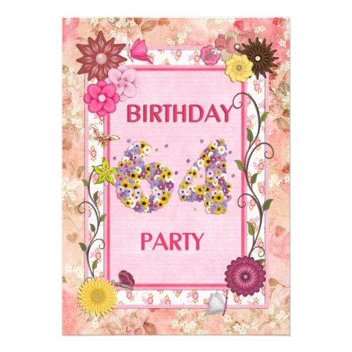 64th birthday party invitation with floral frame