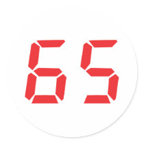 65 sixty-five red alarm clock digital number stickers