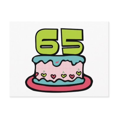 65 Year Old Birthday Cake Postcard by Birthday_Bash