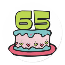 65 Year Old Birthday Cake Round Stickers