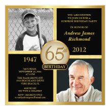 65th Birthday Invitations Then & Now 2 Photos