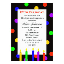 65th Birthday Party Invitation -- Candles and Dots