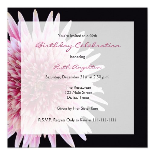 65th Birthday Party Invitation -- Gerbera Daisy