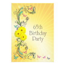 65th Birthday party Invitation with yellow flower