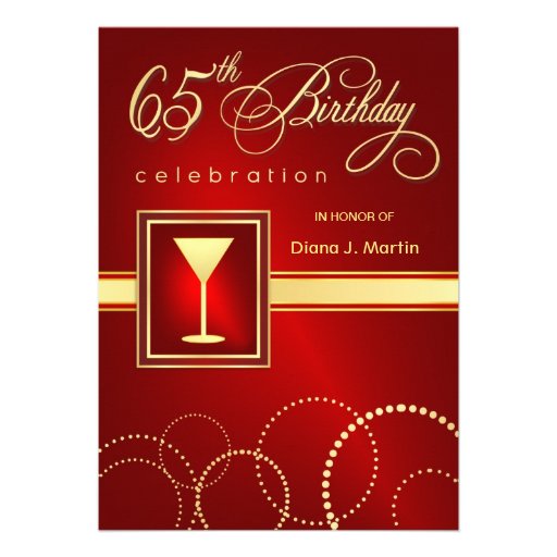 65th Birthday Party Invitations - Ruby Red & Gold