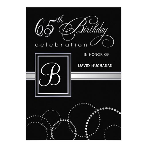 65th Birthday Party Invitations - with Monogram