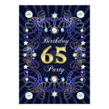65th birthday party invite with masses of jewels