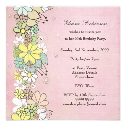 65th Birthday Party Pink Blooms Custom Invitation