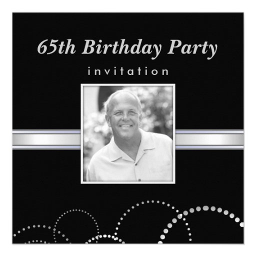 65th Birthday Silver & Black Photo Invitations (front side)