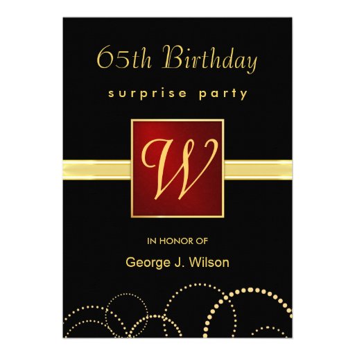 65th Birthday Surprise Party - Elegant Monogram Invite