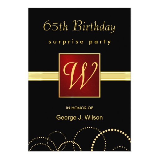 65th-birthday-surprise-party-elegant-monogram-5x7-paper-invitation