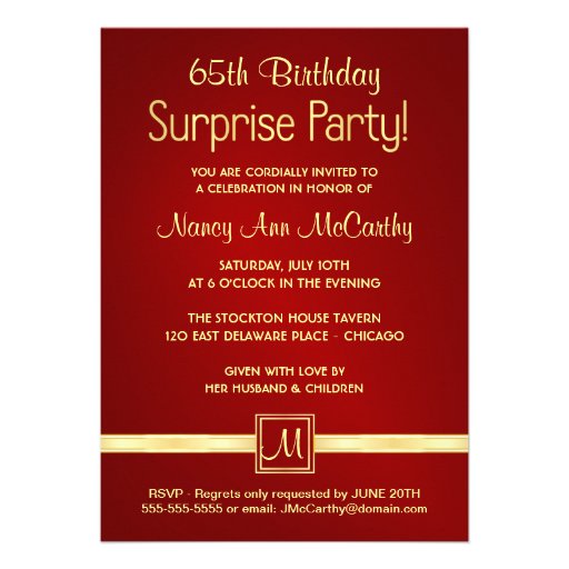 65th Birthday Surprise Party Invitations