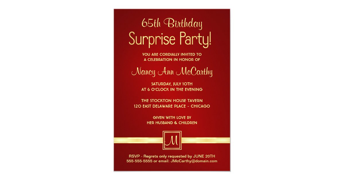 65th Birthday Surprise Party Invitations | Zazzle