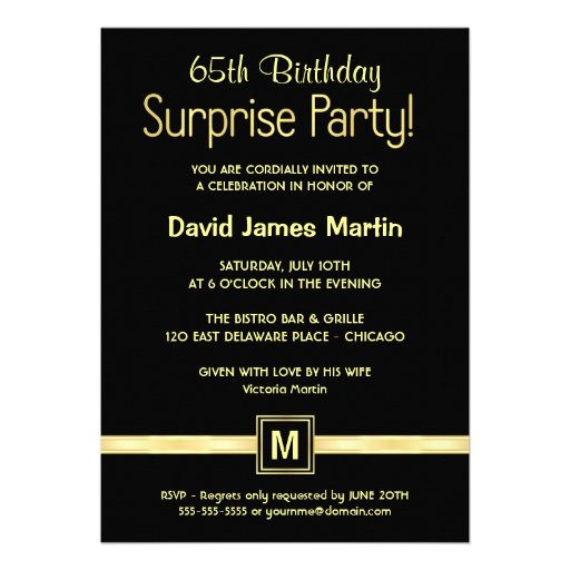 65th Birthday Surprise Party Invitations - Black
