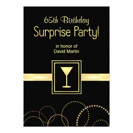 65th Birthday Surprise Party Invitations - Black