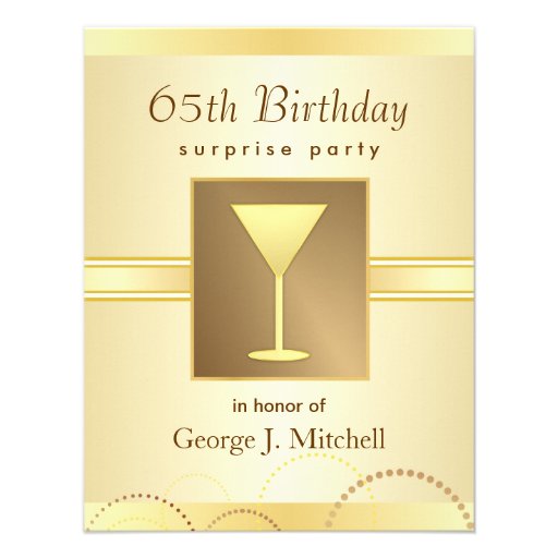 65th Birthday Surprise Party Invitations - Gold