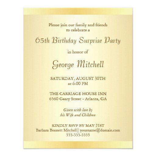 65th Birthday Surprise Party Invitations - Gold