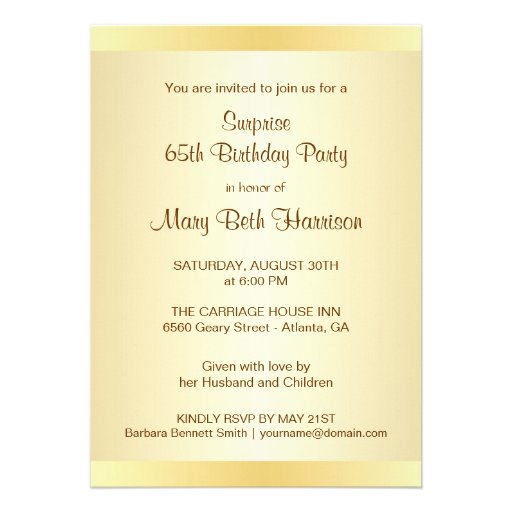 65th Birthday Surprise Party Photo Invitations