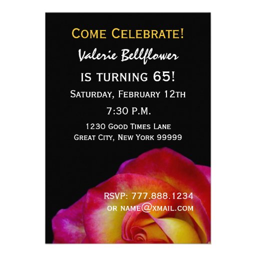 65th Birthday Template - Red and Yellow Rose Invite