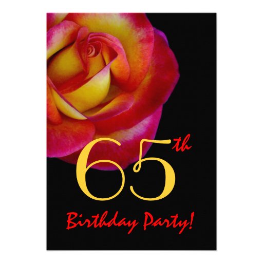 65th Birthday Template - Red and Yellow Rose Invite (front side)