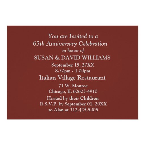 65th Wedding Anniversary Party Invitations