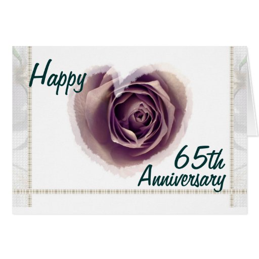 65th Wedding Anniversary - Purple Rose Heart Greeting Card Zazzle