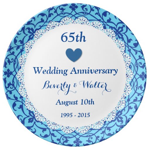 65th Wedding Anniversary Sky Blue Vines B07 Porcelain Plate Zazzle