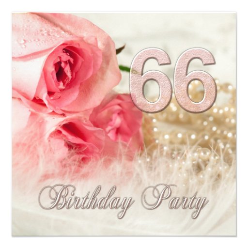 66th Birthday party invitation, roses and pearls