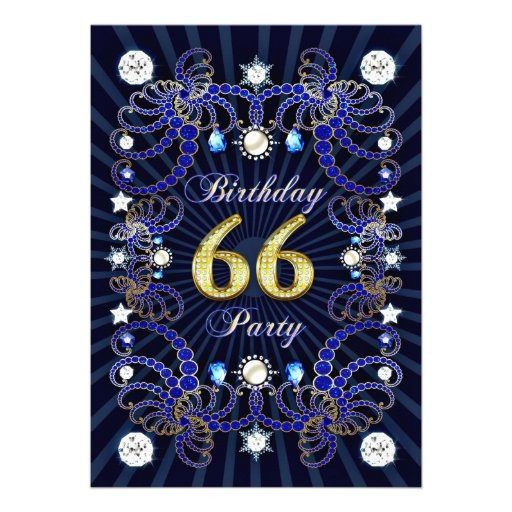 66th birthday party invite with masses of jewels