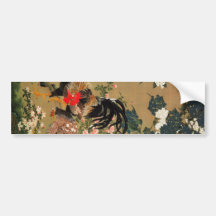 6. 紫陽花双鶏図, 若冲 Hydrangea and Rooster, Jakuchū Bumper Sticker