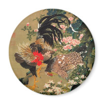 6. 紫陽花双鶏図, 若冲 Hydrangea and Rooster, Jakuchū Refrigerator Magnet