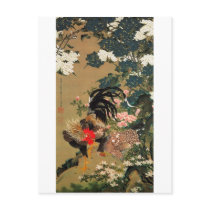 6. 紫陽花双鶏図, 若冲 Hydrangea and Rooster, Jakuchū Postcard