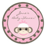 6 - 3"  Favor Stickers Pink Sock Monkey