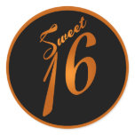 6 - 3"  Favor Stickers Sweet 16 Orange Black