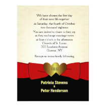 6.5x8.75"  Black Damask Elegant Golden Hearts Invite