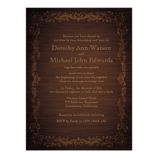 6.5x8.75" Floral Wooden Style Wedding Invitation