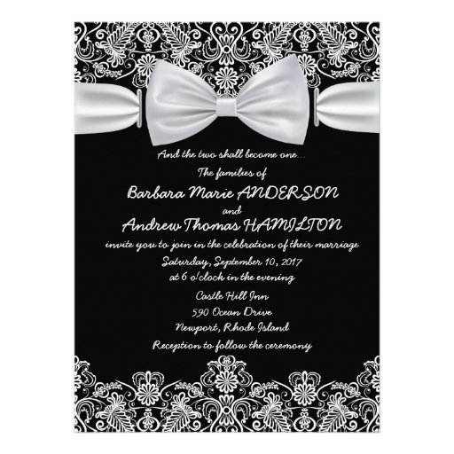 6.5x8.75 Vintage Lace Bow Wedding Invitation