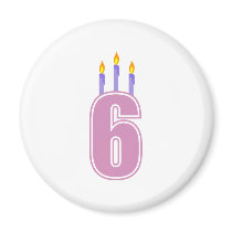 6 Birthday Candles (Pink / Purple) Magnets
