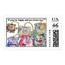 6 Cartoon Pigs Custom Postage Stamps