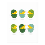 6 chickens in colorful Easter eggs postcards