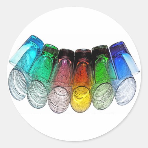 6 Coloured Cocktail Shot Glasses Style 15 Round Stickers