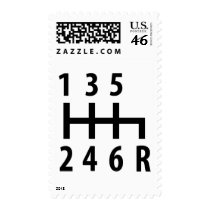 6 gearshift race car black postage stamp