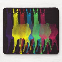 6 llamas 6 colors mouse pad with black background