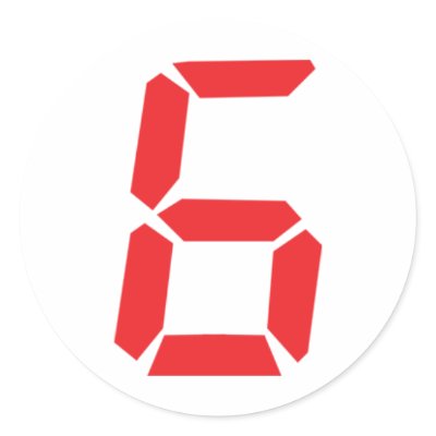 6 six red alarm clock digital number round stickers by Tomaniac